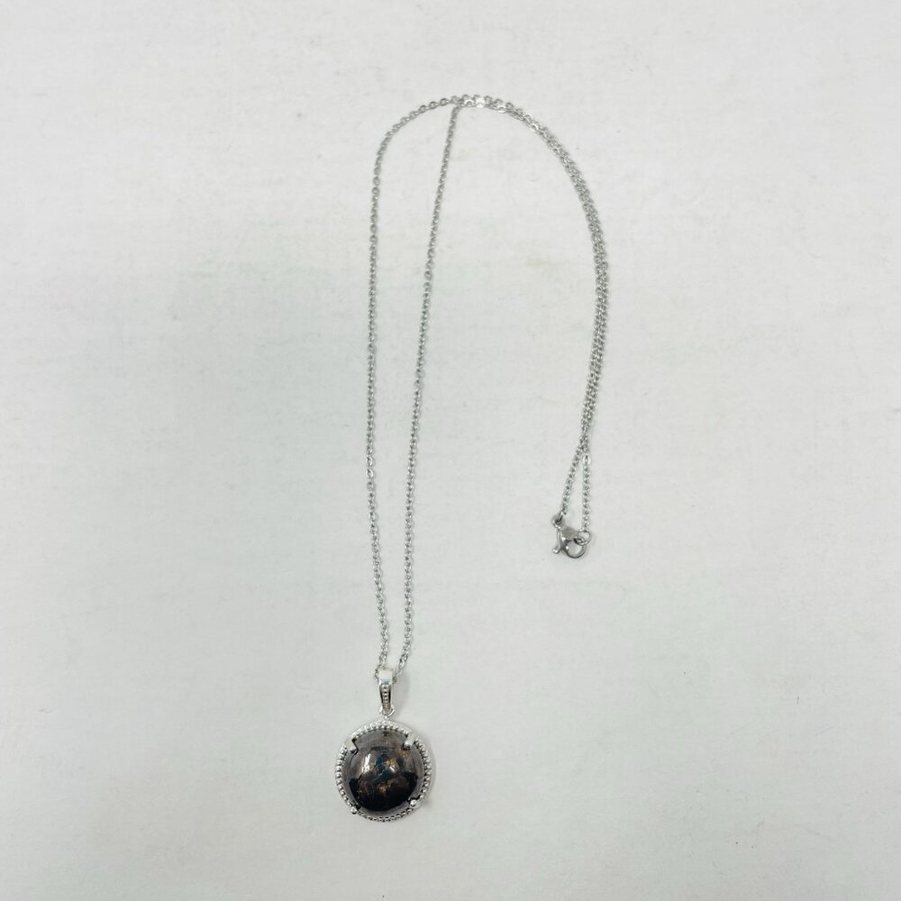 Shop LC Silver Shungite Matrix Pendant on 20inch Stainless‎ Steel Chain 5178